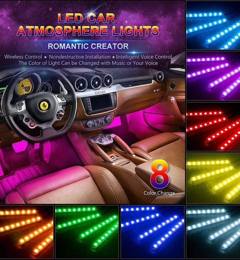 RGB Car LED Light Strips, Sound Activated with Remote Control, 48